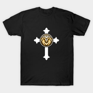 Lion Of Judah on the Cross Christian Logo T-Shirt